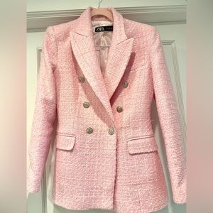 ZARA Pink Tweed Textured Blazer Pink size Small
